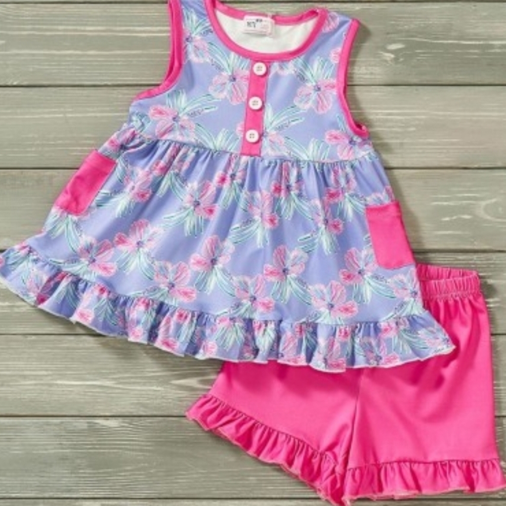 Floral Kids Matching Set - Pink and Blue